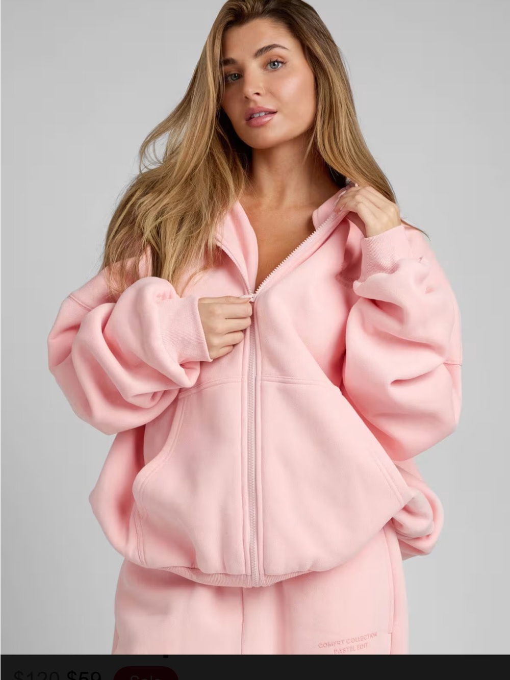 Women’s or men’s  Pink Full-Zip Hoodie - Lightweight Casual Sweat set